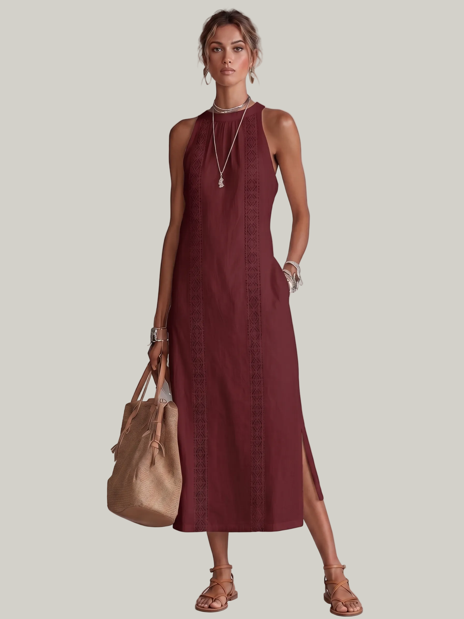 Léonie | Robe Longue en Dentelle – Élégante Robe Maxi à Épaules Dénudées avec Poches