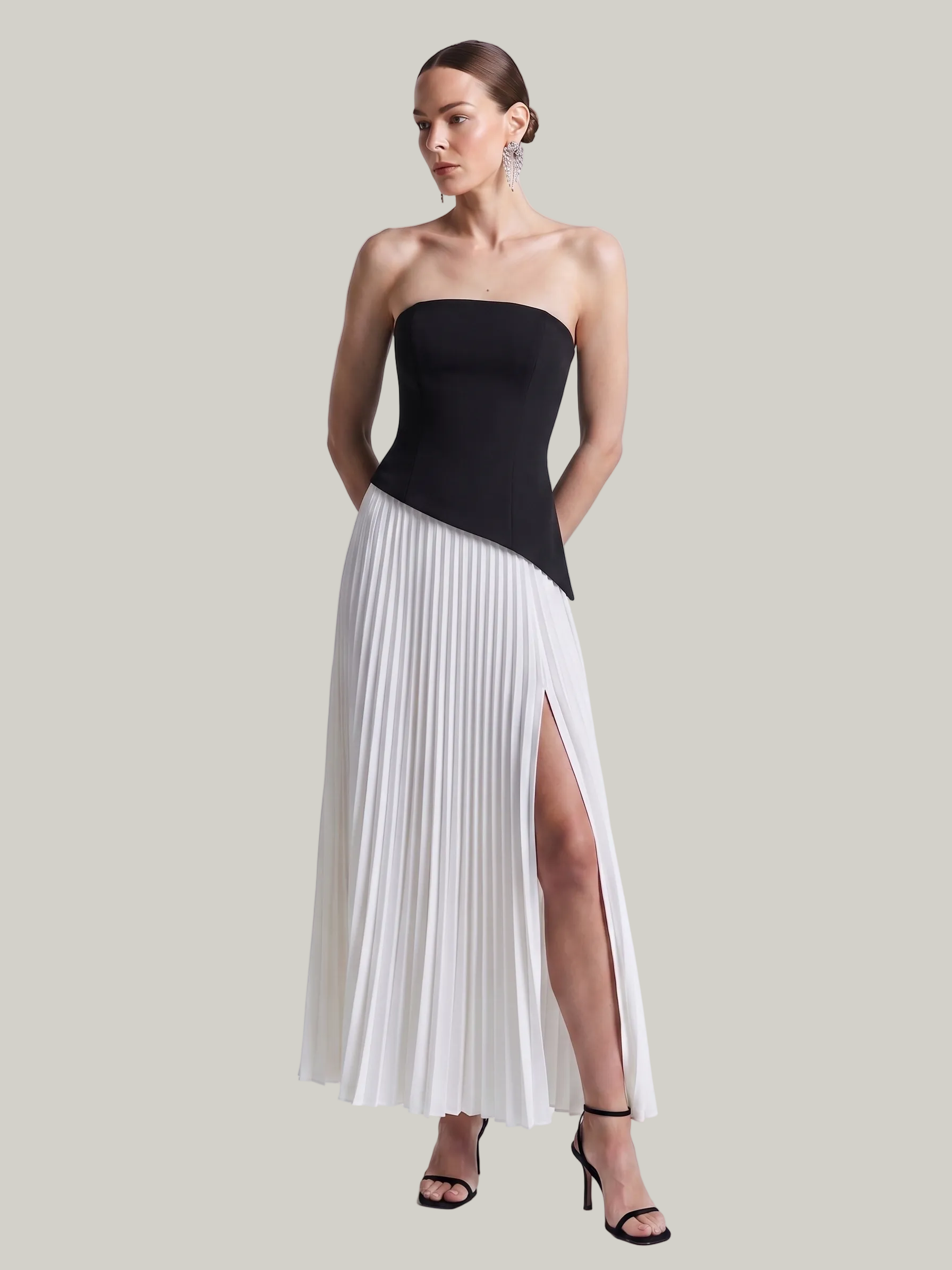 Elégante | Robe longue fendue plissée – Robe chic sans manches pour occasions spéciales