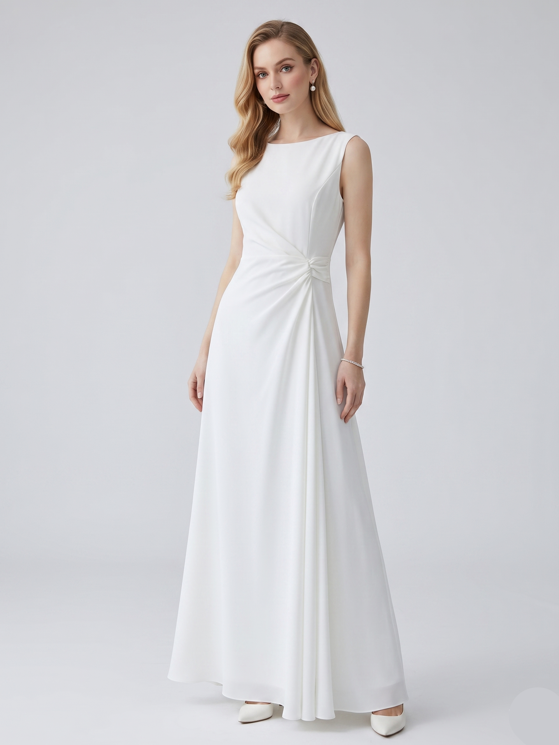 Brooklyn | Robe de mariée longue – Élégante robe blanche sans manches à taille torsadée