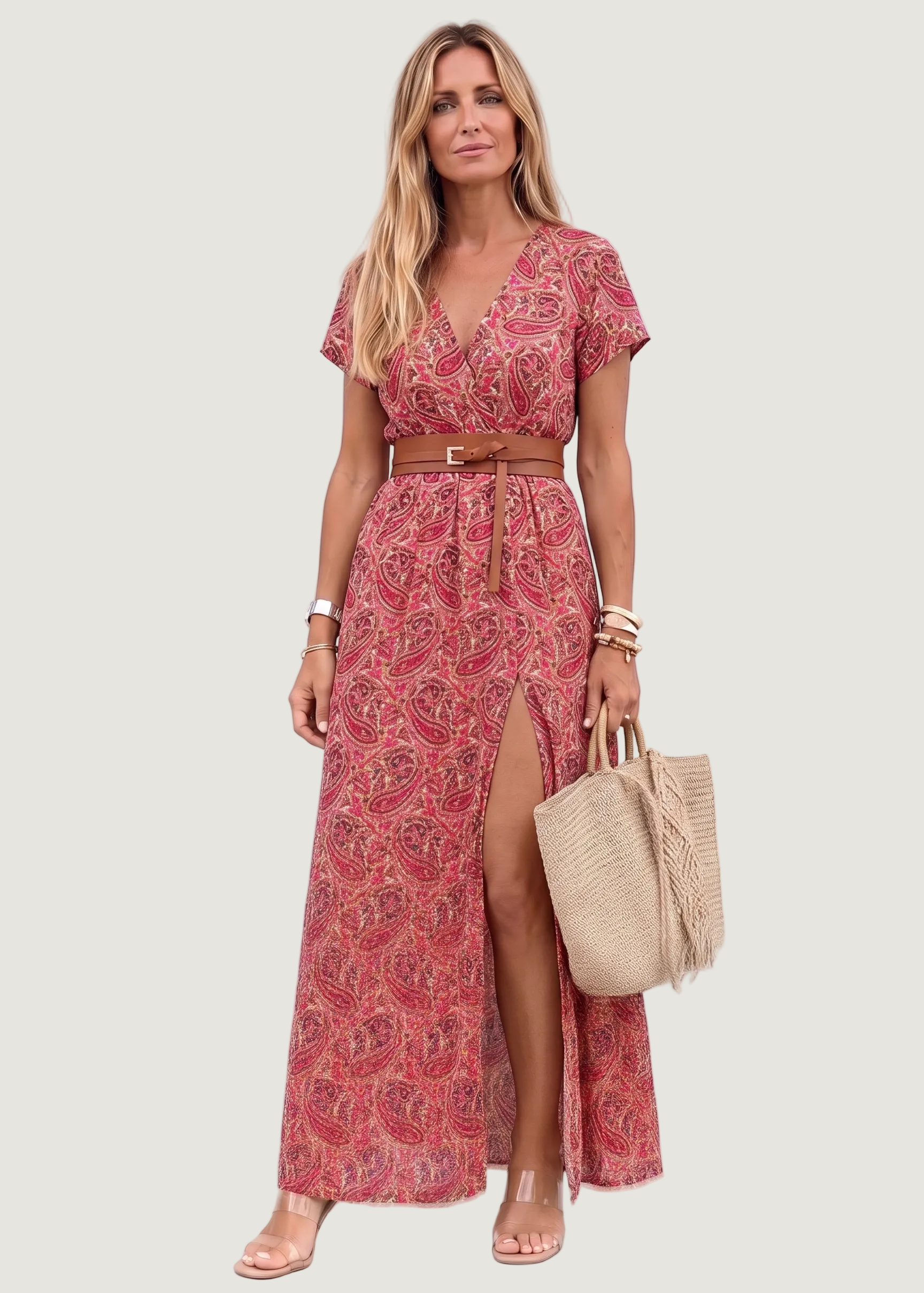 Alleta | Robe Longue Été – Élégante Robe Bohème avec Ceinture Froncée