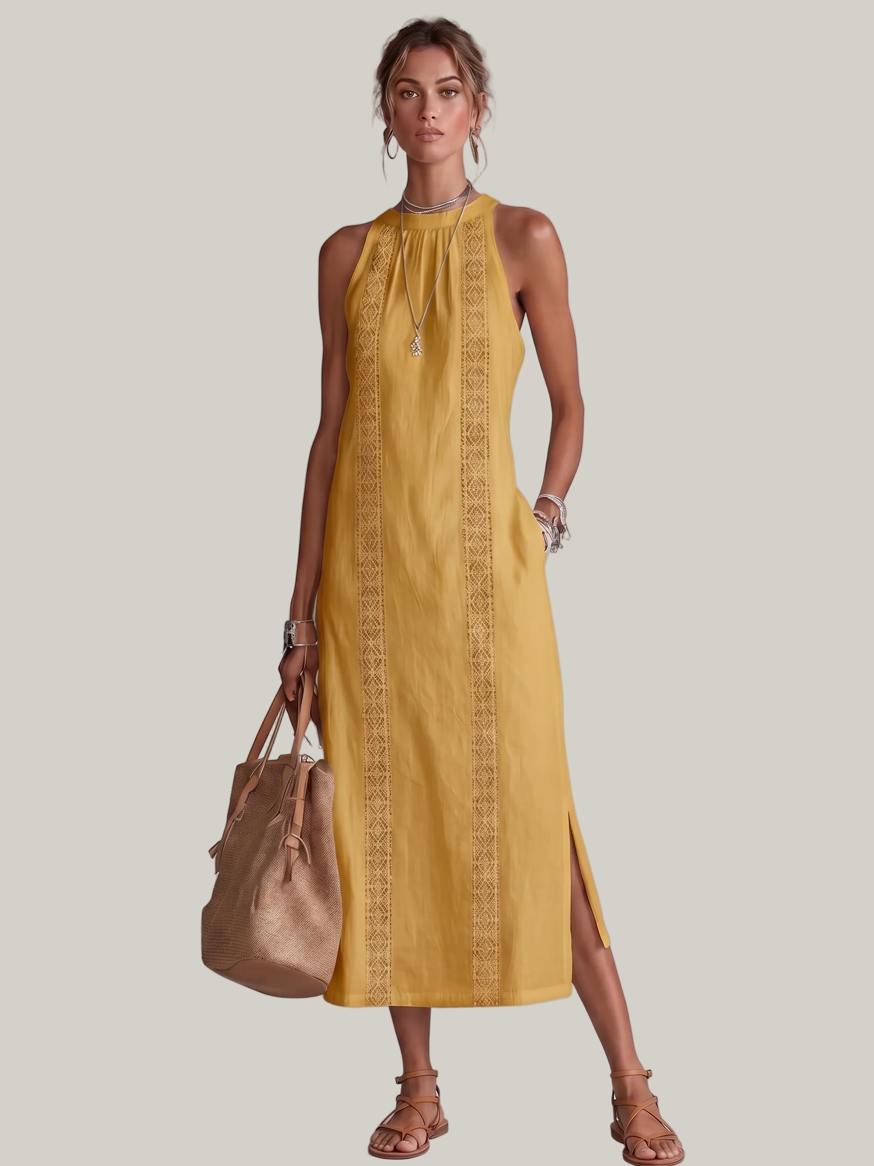 Léonie | Robe Longue en Dentelle – Élégante Robe Maxi à Épaules Dénudées avec Poches