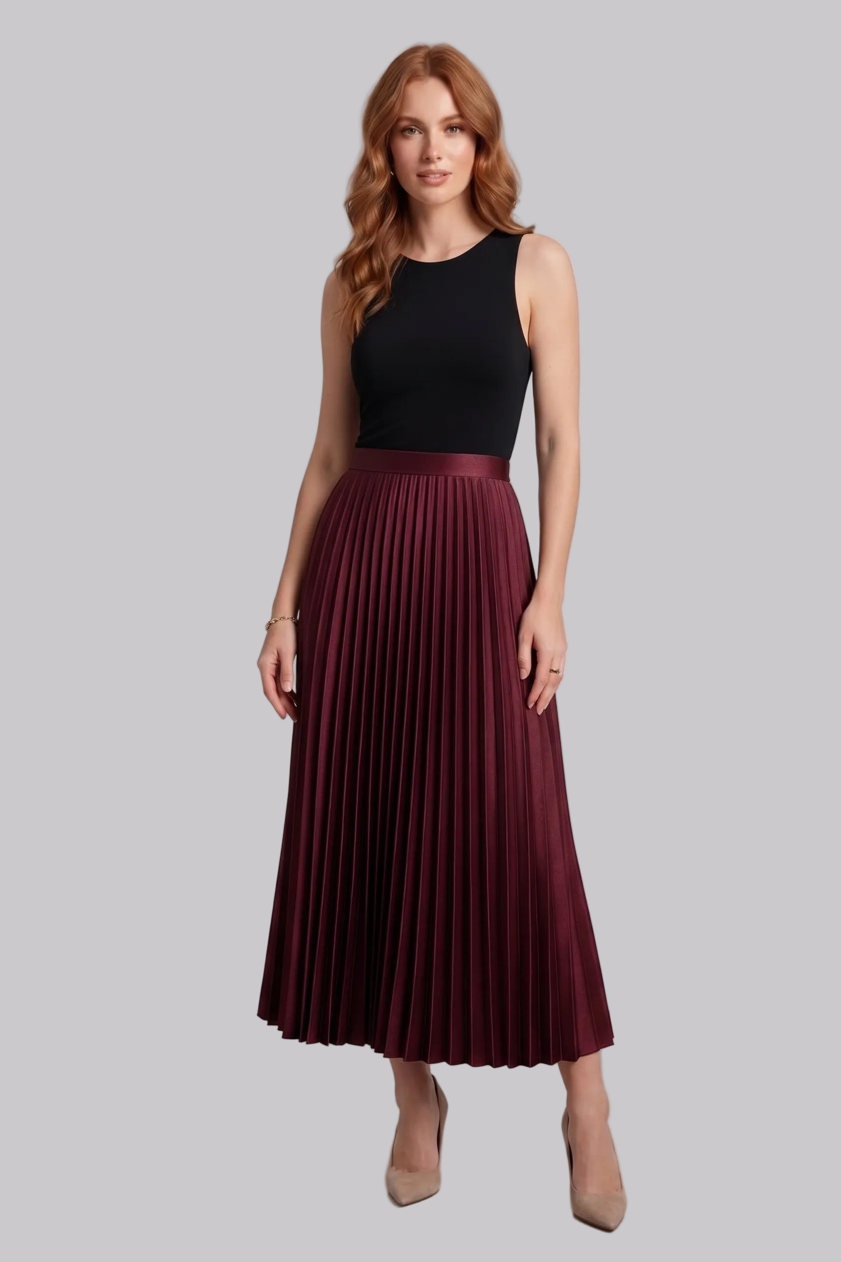 Justyna | Jupe Midi – Jupe en satin plissée élégante à taille haute pour le quotidien et les fêtes