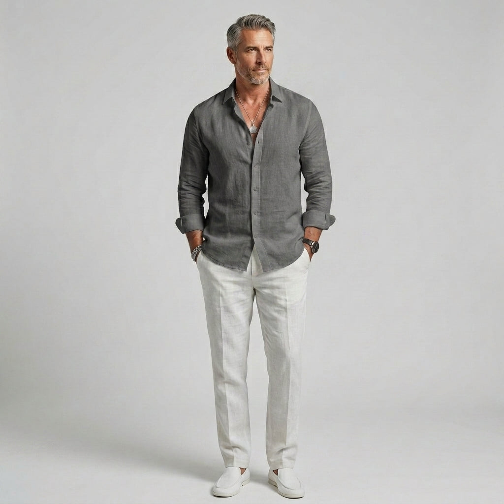 Robert | Chemise en Lin pour Homme – Chemise légère et respirante à manches longues pour un usage quotidien