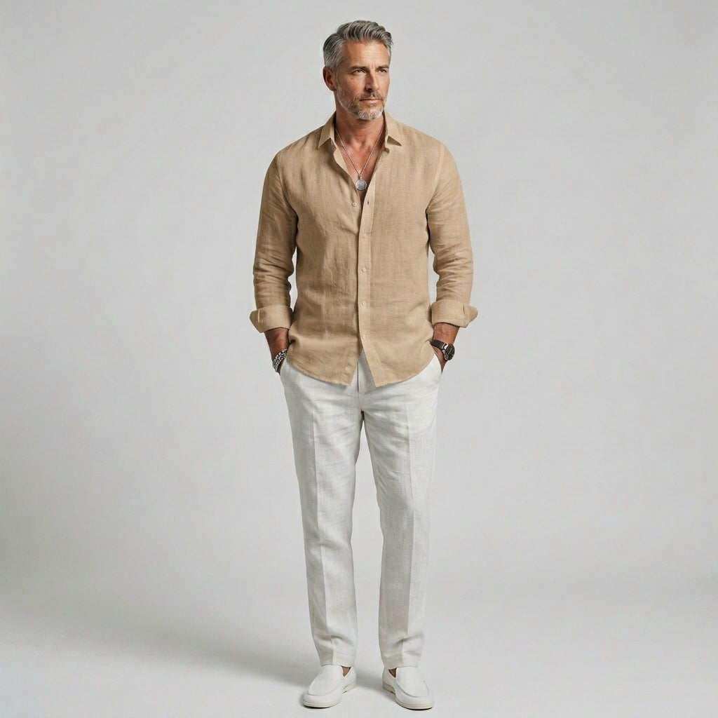 Robert | Chemise en Lin pour Homme – Chemise légère et respirante à manches longues pour un usage quotidien