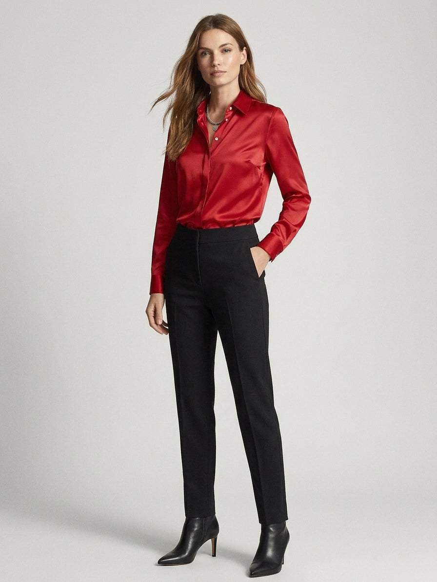 Gaby | Blouse en soie pour femme – Blouse élégante à col classique et boutons