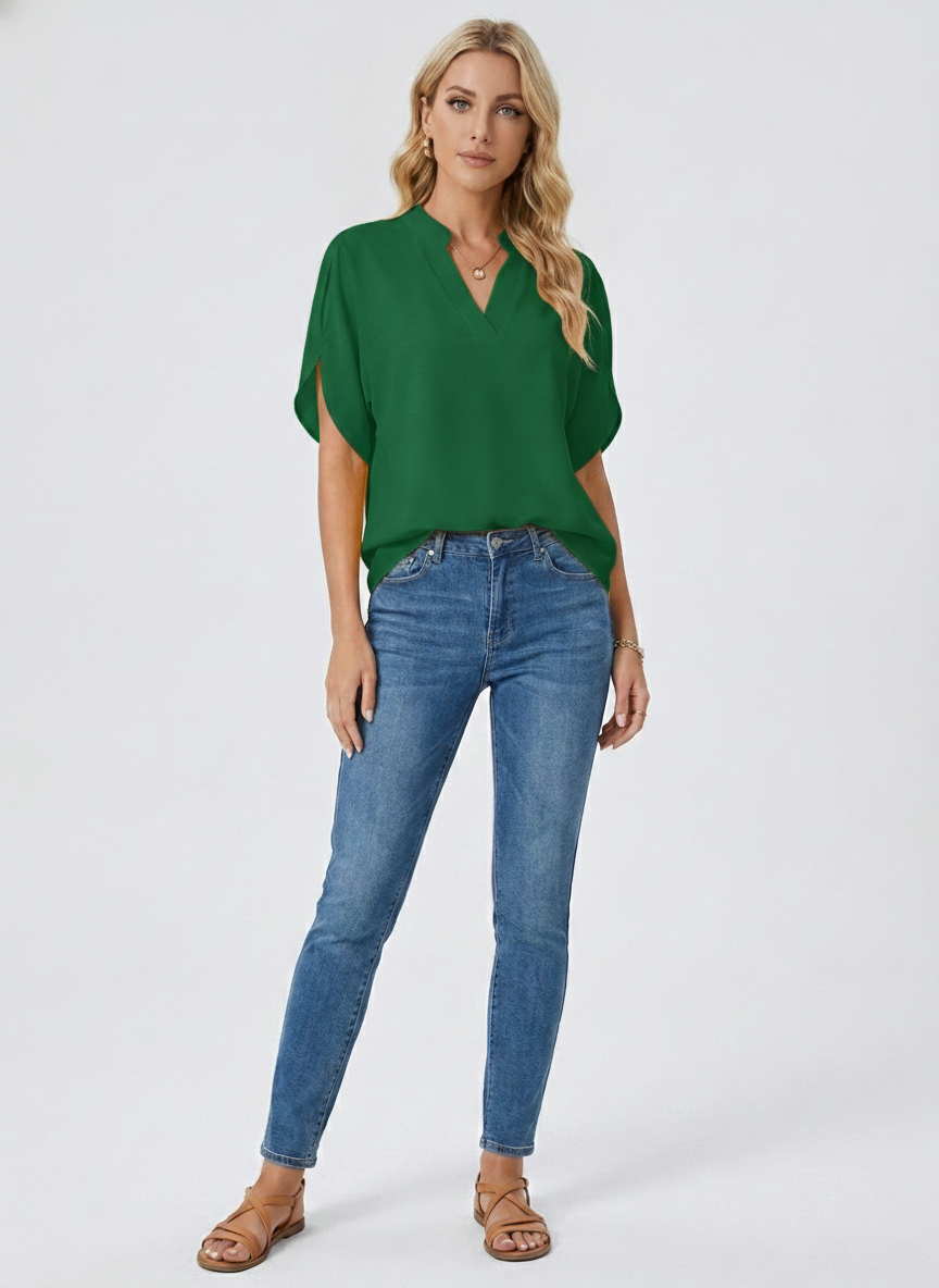 Annemie | Blouse à col en V – Blouse élégante à silhouette fluide pour toutes les occasions