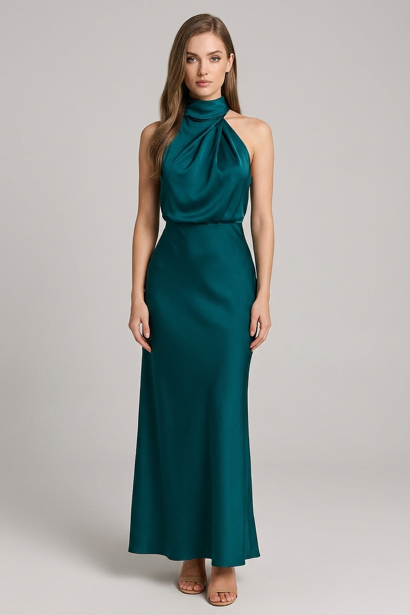 Madelyn | Robe midi pour mariage – Robe élégante à encolure drapée et coupe raffinée