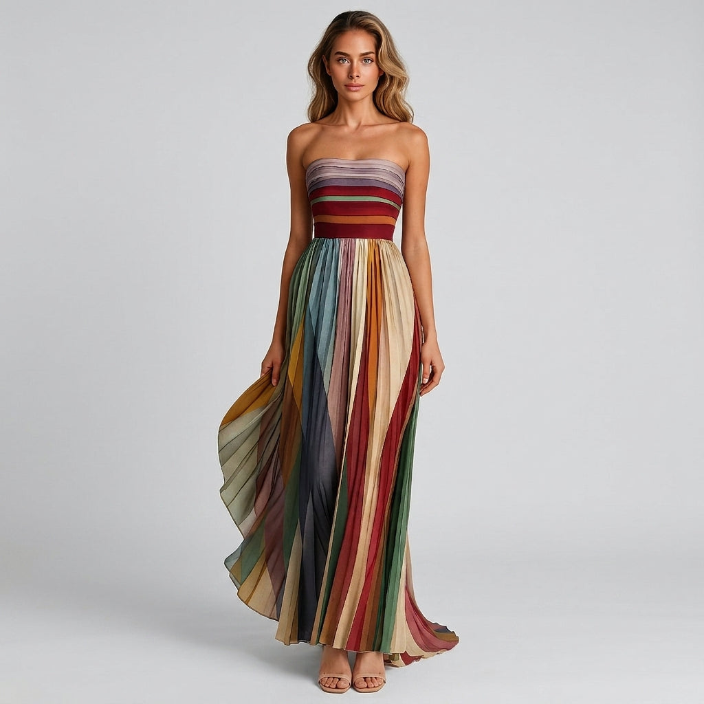 Luella | Robe Longue Élégante – Robe Bustier Plissée Multicolore pour Femmes