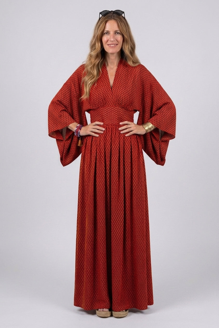 Sienne | Robe Longue Imprimée – Élégante Robe Maxi d'Été avec Silhouette Fluide