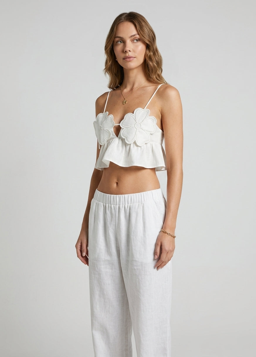 Lysia | Crop top pour femme – Top élégant à appliqués floraux pour les fêtes d'été
