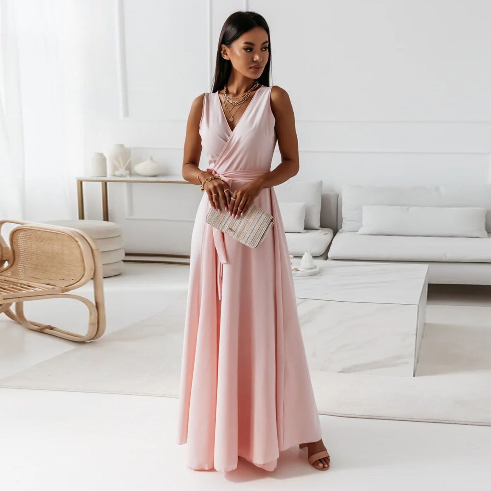 Hailey | Robe Longue Portefeuille – Élégante Robe de Mariage pour Invitées, Style Chic et Fluide
