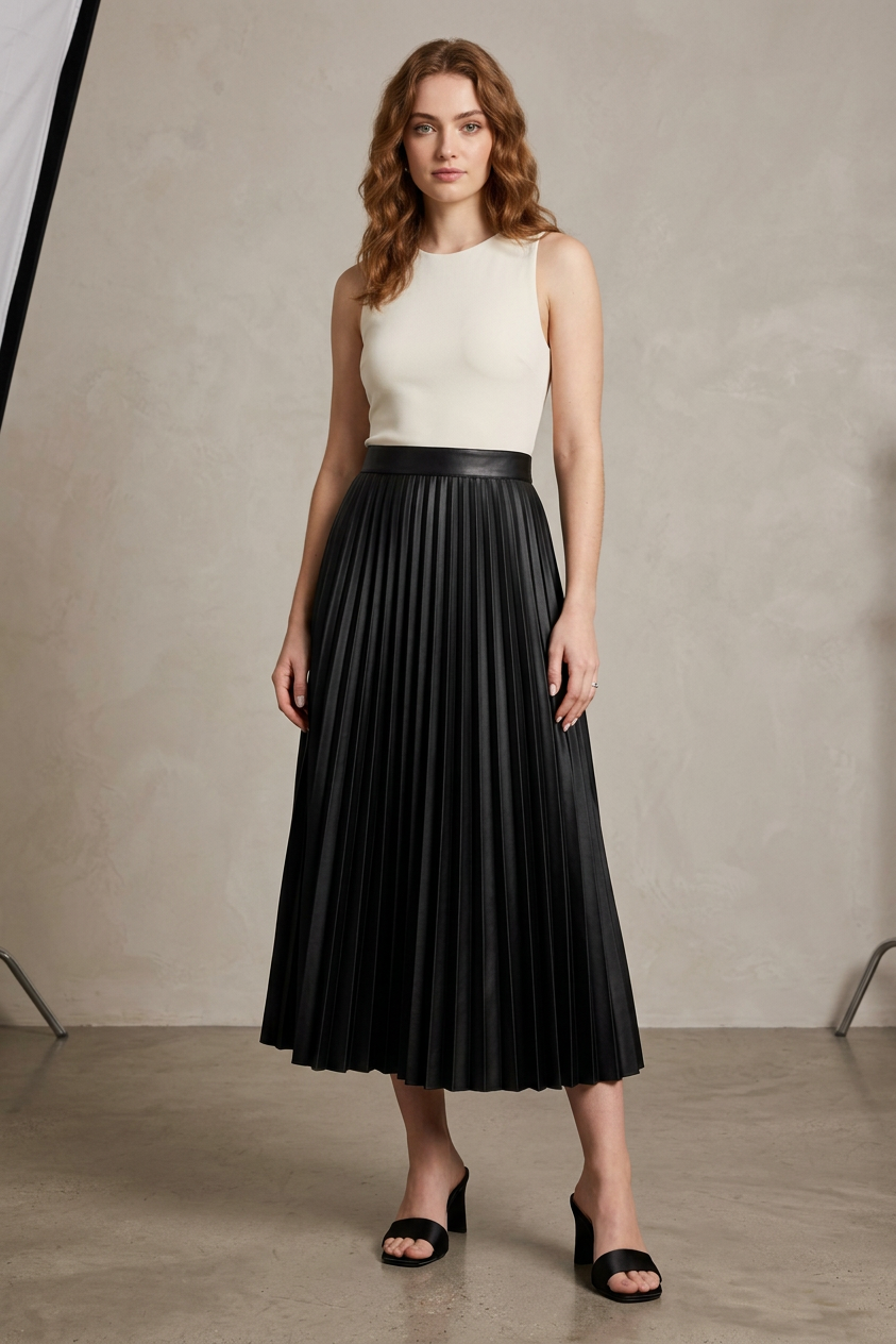 Justyna | Jupe Midi – Jupe en satin plissée élégante à taille haute pour le quotidien et les fêtes