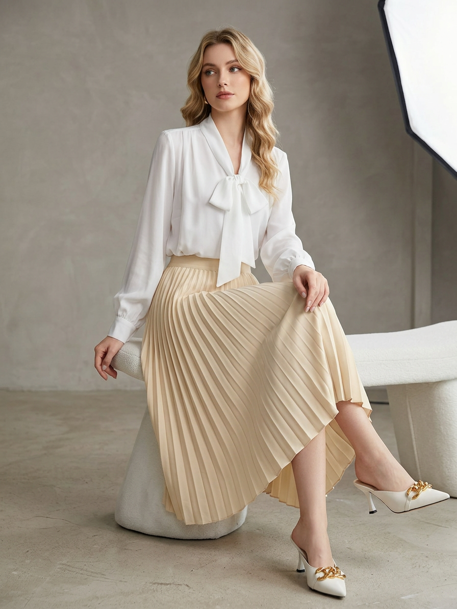 Justyna | Jupe Midi – Jupe en satin plissée élégante à taille haute pour le quotidien et les fêtes