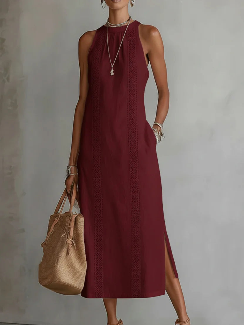 Léonie | Robe Longue en Dentelle – Élégante Robe Maxi à Épaules Dénudées avec Poches