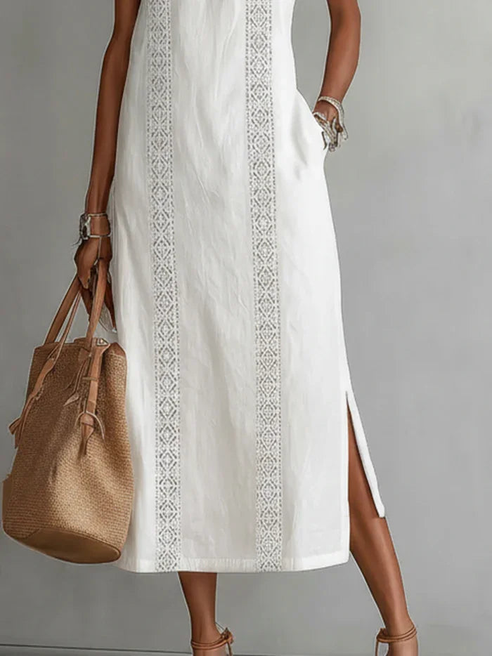 Léonie | Robe Longue en Dentelle – Élégante Robe Maxi à Épaules Dénudées avec Poches