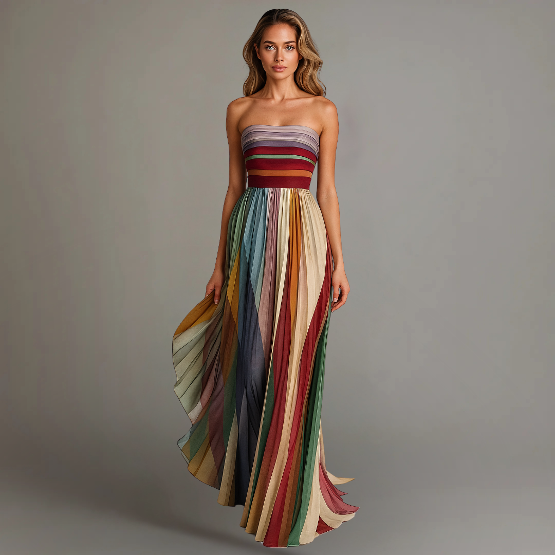 Luella | Robe Longue Élégante – Robe Bustier Plissée Multicolore pour Femmes