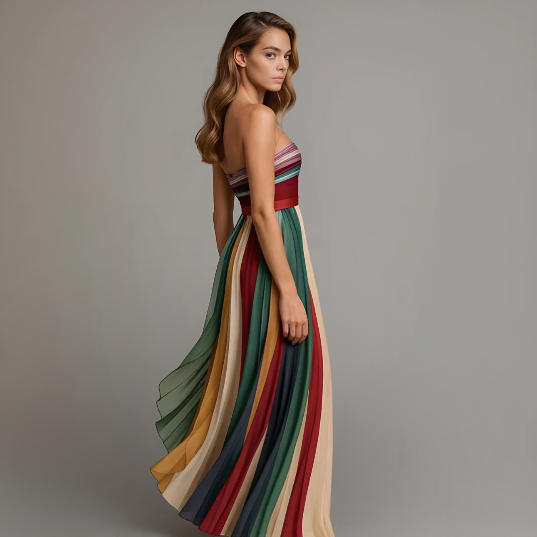 Luella | Robe Longue Élégante – Robe Bustier Plissée Multicolore pour Femmes