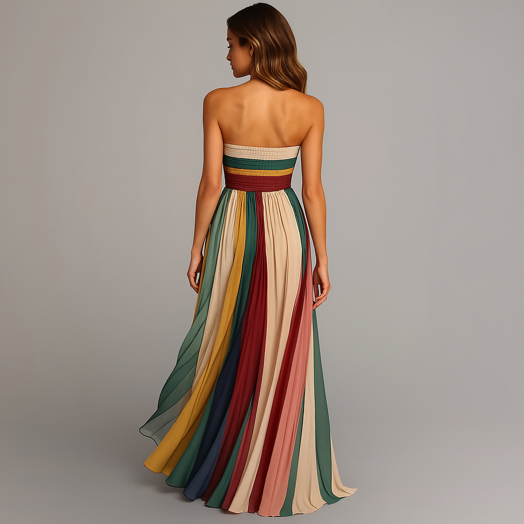 Luella | Robe Longue Élégante – Robe Bustier Plissée Multicolore pour Femmes