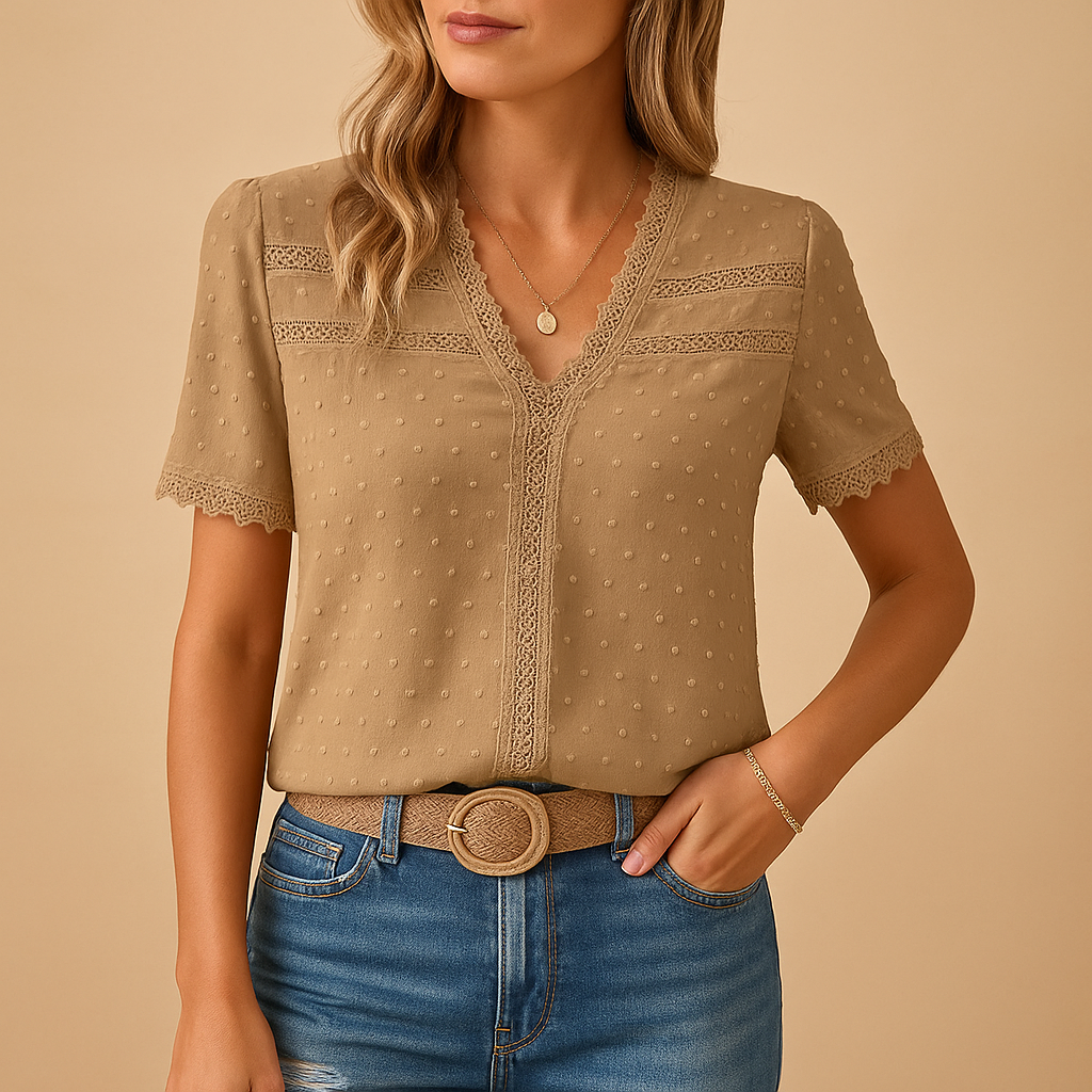 Luna | Blouse à col en V – Blouse en dentelle élégante pour femme aux détails délicats