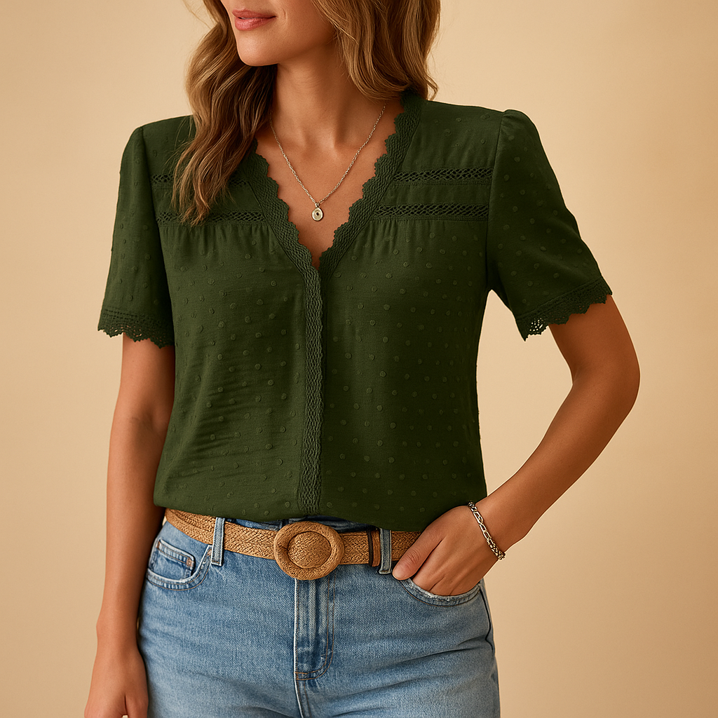 Luna | Blouse à col en V – Blouse en dentelle élégante pour femme aux détails délicats