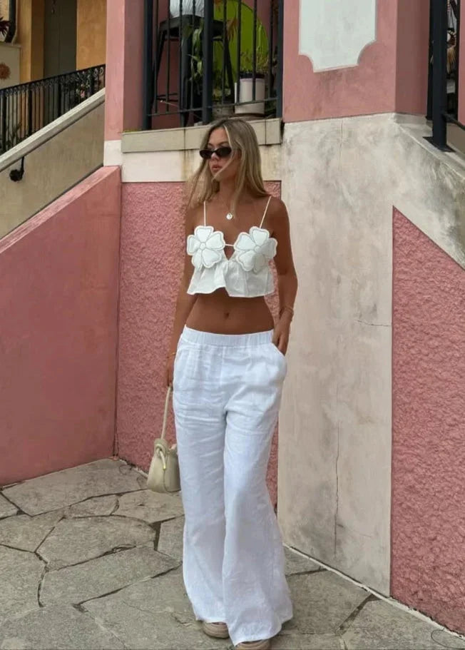Lysia | Crop top pour femme – Top élégant à appliqués floraux pour les fêtes d'été