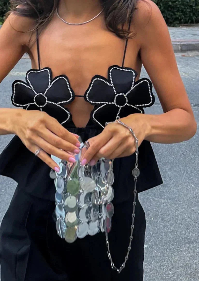 Lysia | Crop top pour femme – Top élégant à appliqués floraux pour les fêtes d'été