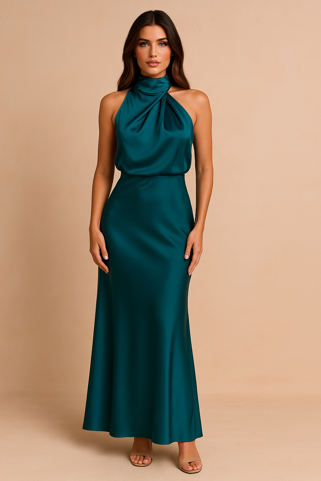 Madelyn | Robe midi pour mariage – Robe élégante à encolure drapée et coupe raffinée