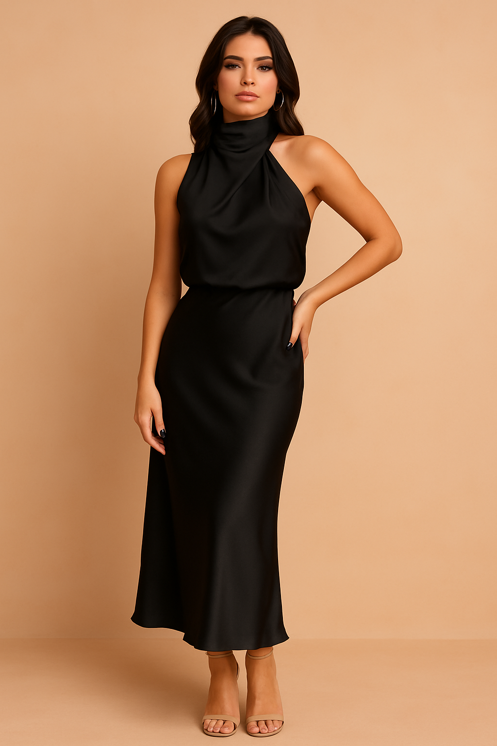 Madelyn | Robe midi pour mariage – Robe élégante à encolure drapée et coupe raffinée