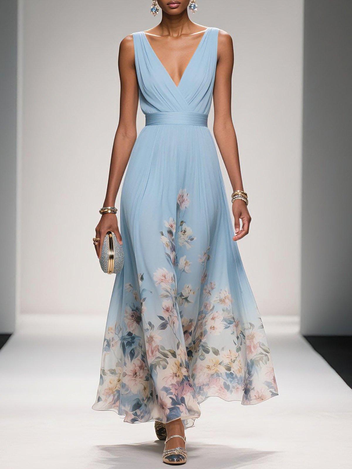 Madison | Robe d'été maxi – Élégante robe florale avec corsage plissé