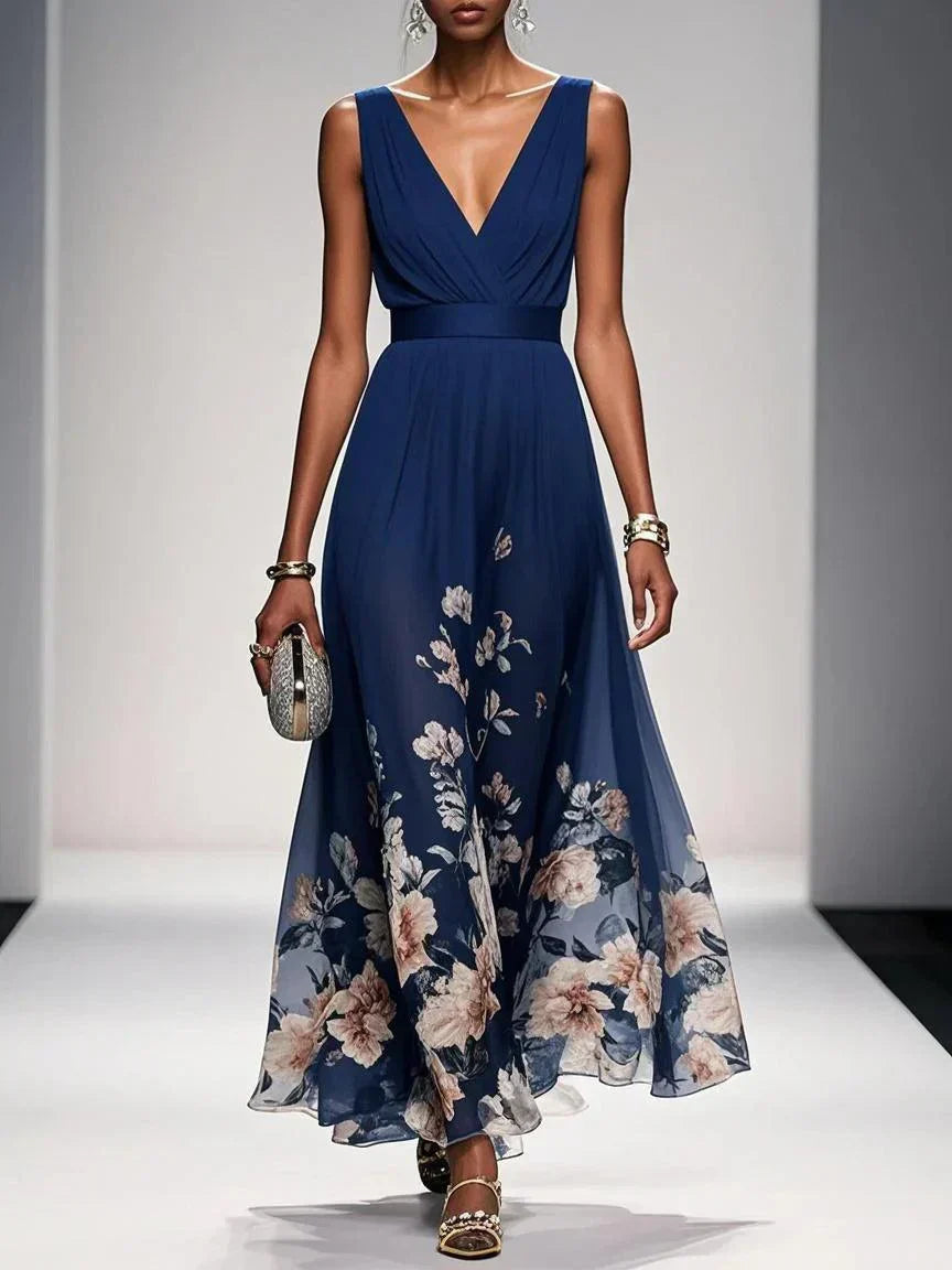 Madison | Robe d'été maxi – Élégante robe florale avec corsage plissé