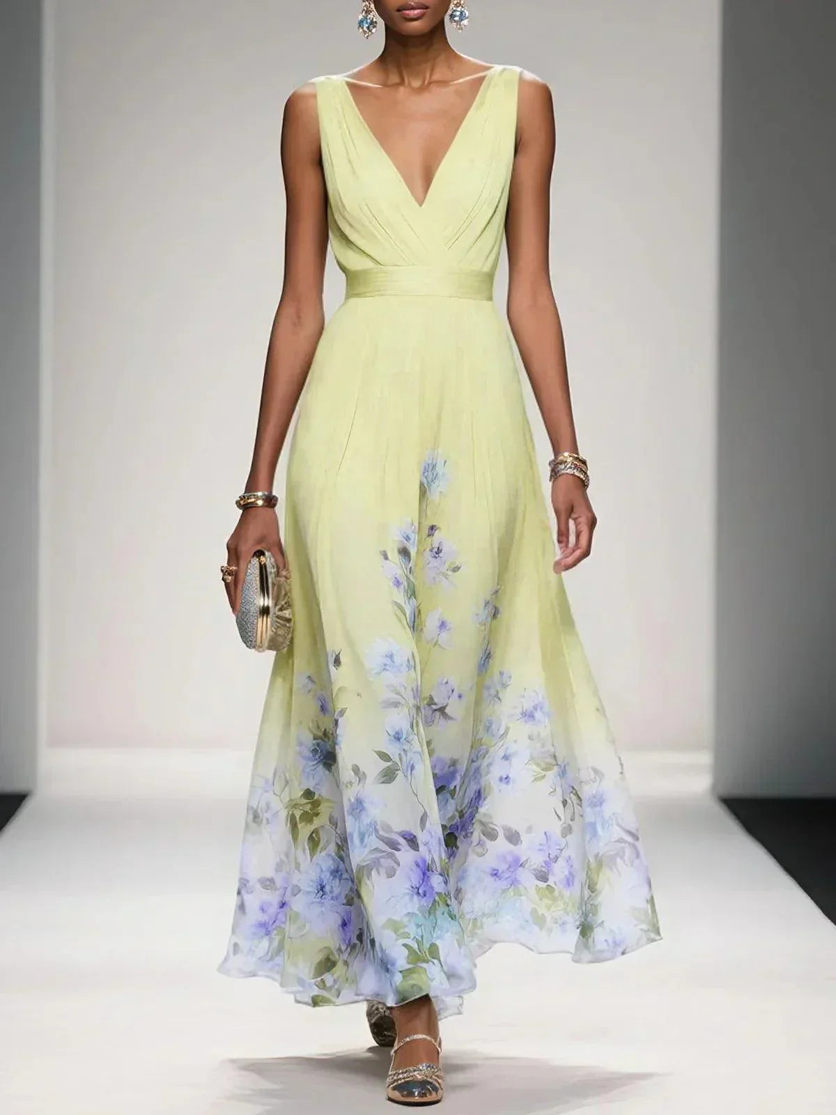 Madison | Robe d'été maxi – Élégante robe florale avec corsage plissé