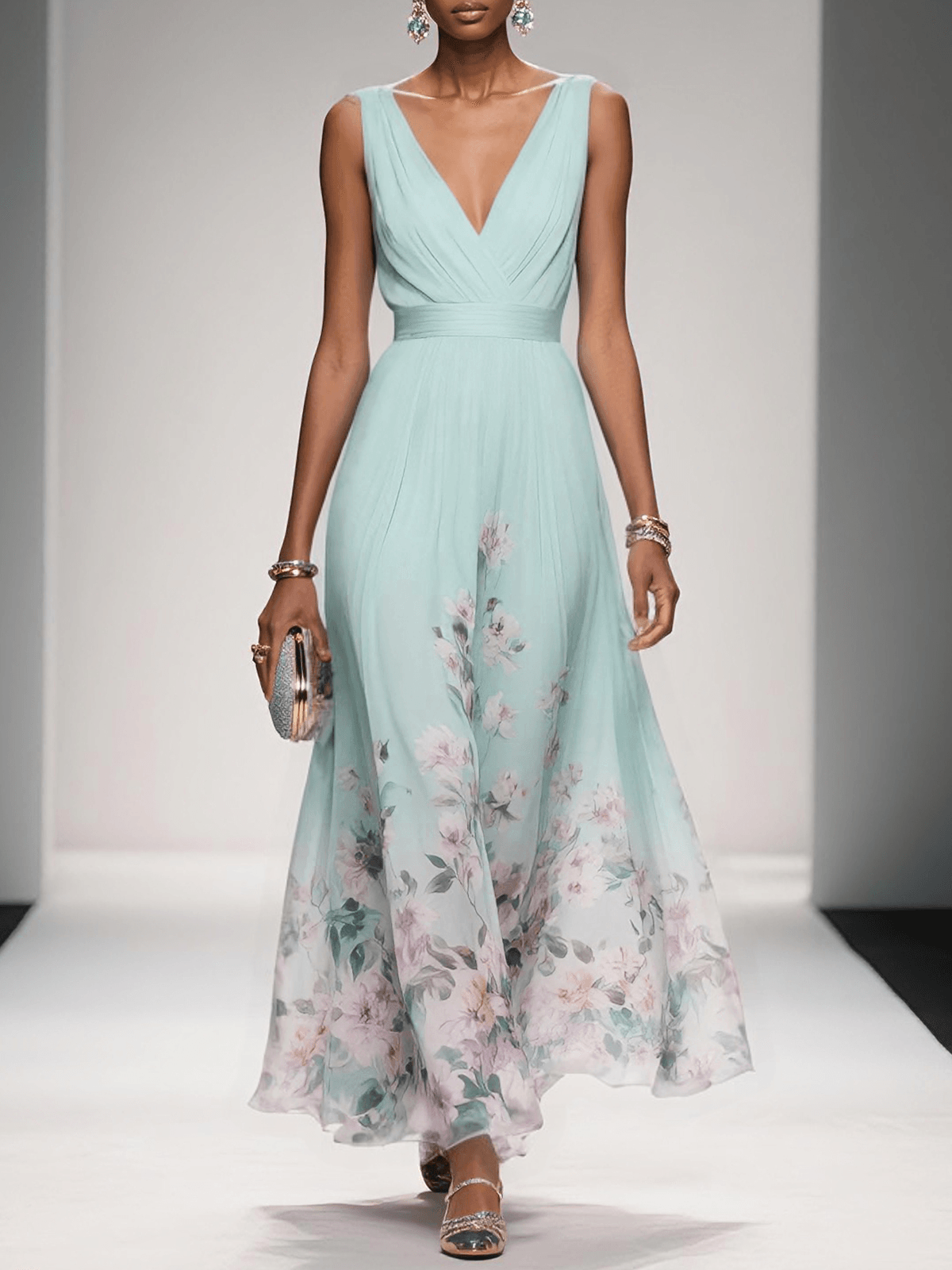 Madison | Robe d'été maxi – Élégante robe florale avec corsage plissé