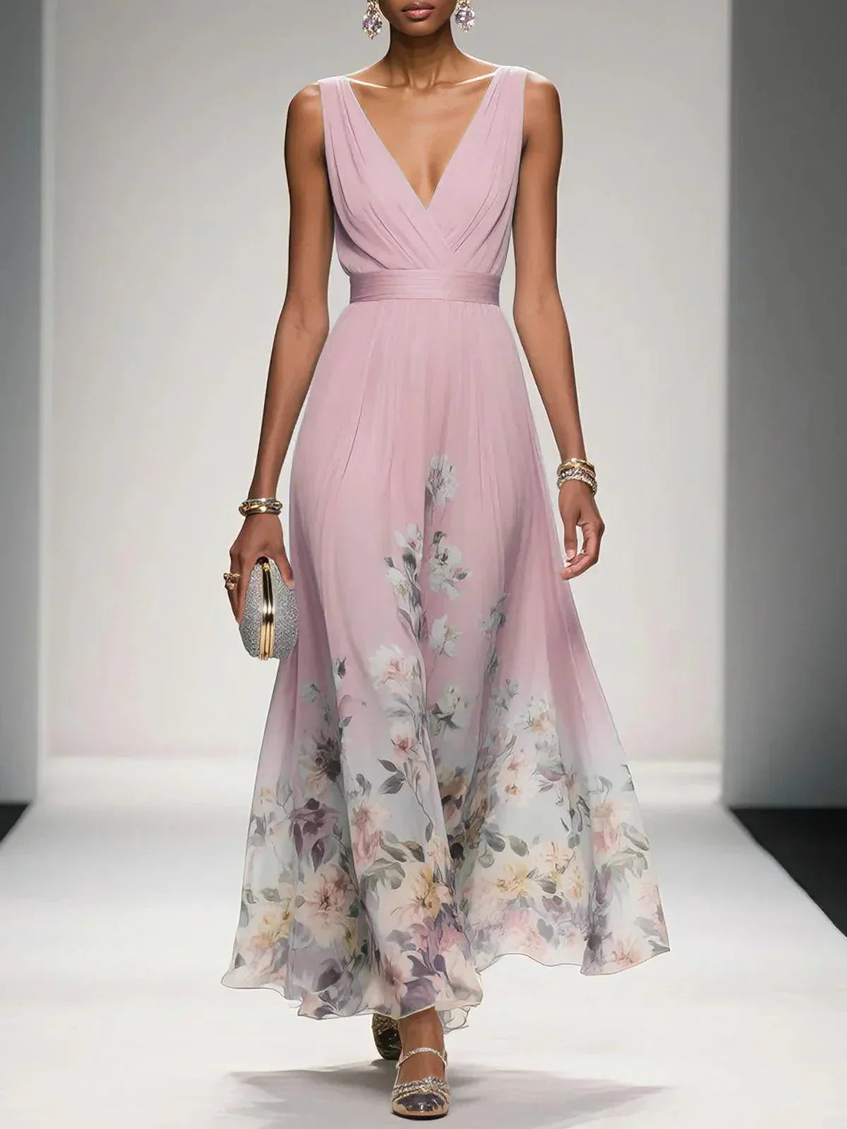 Madison | Robe d'été maxi – Élégante robe florale avec corsage plissé