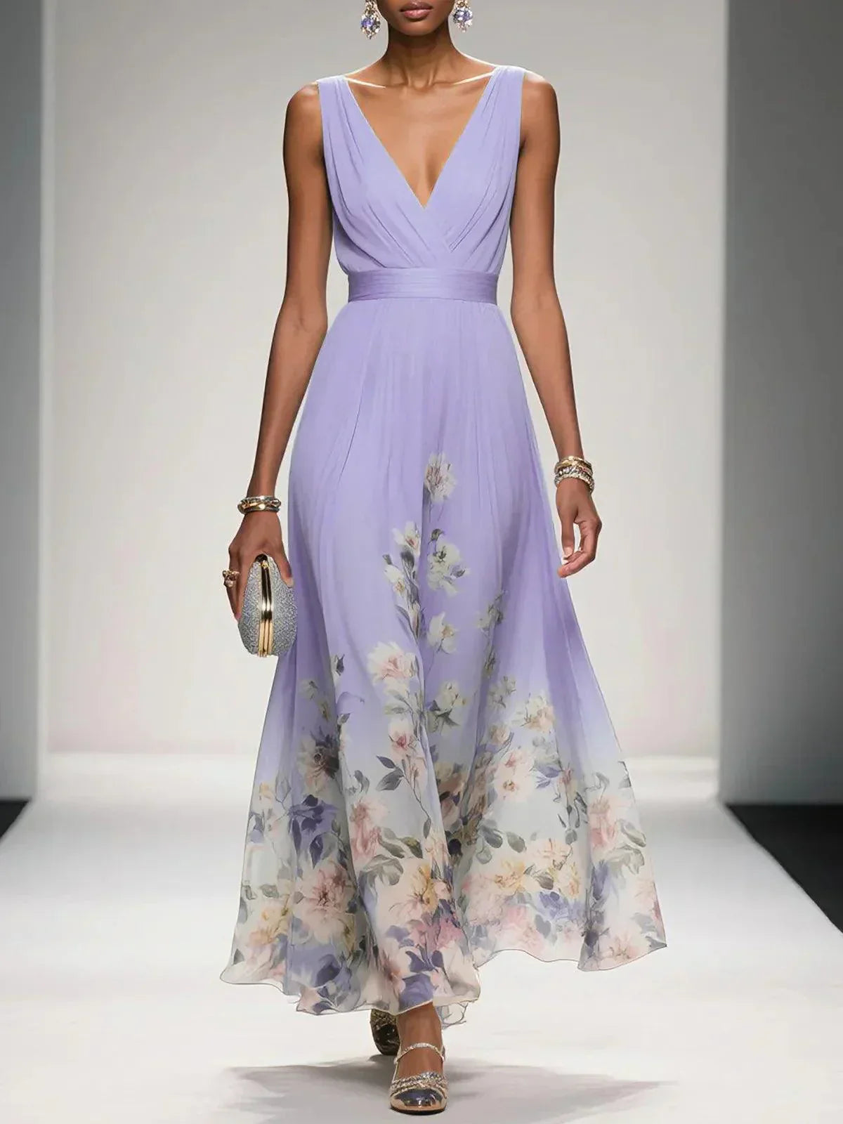Madison | Robe d'été maxi – Élégante robe florale avec corsage plissé