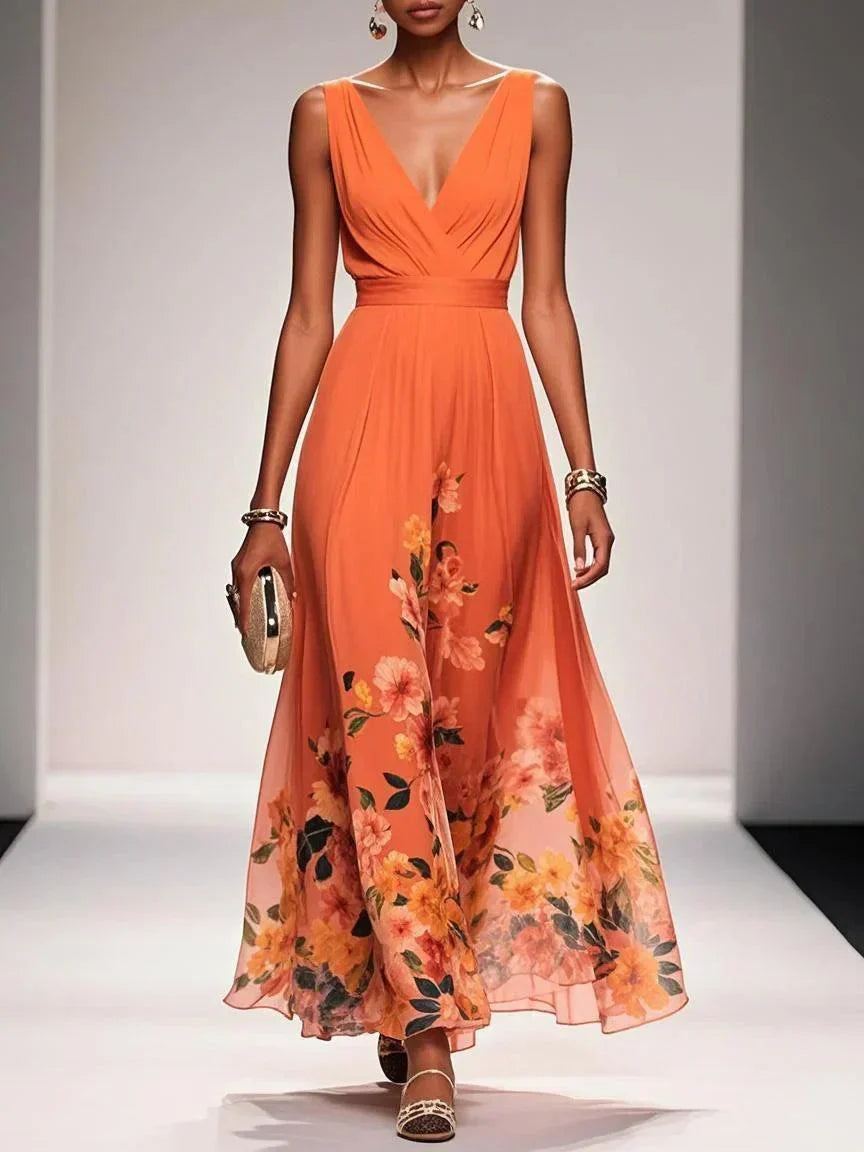 Madison | Robe d'été maxi – Élégante robe florale avec corsage plissé