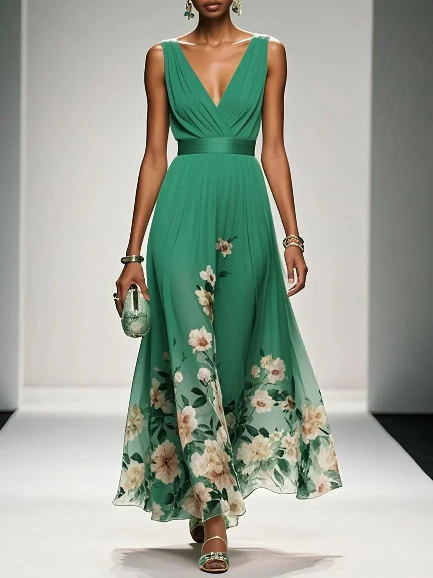 Madison | Robe d'été maxi – Élégante robe florale avec corsage plissé