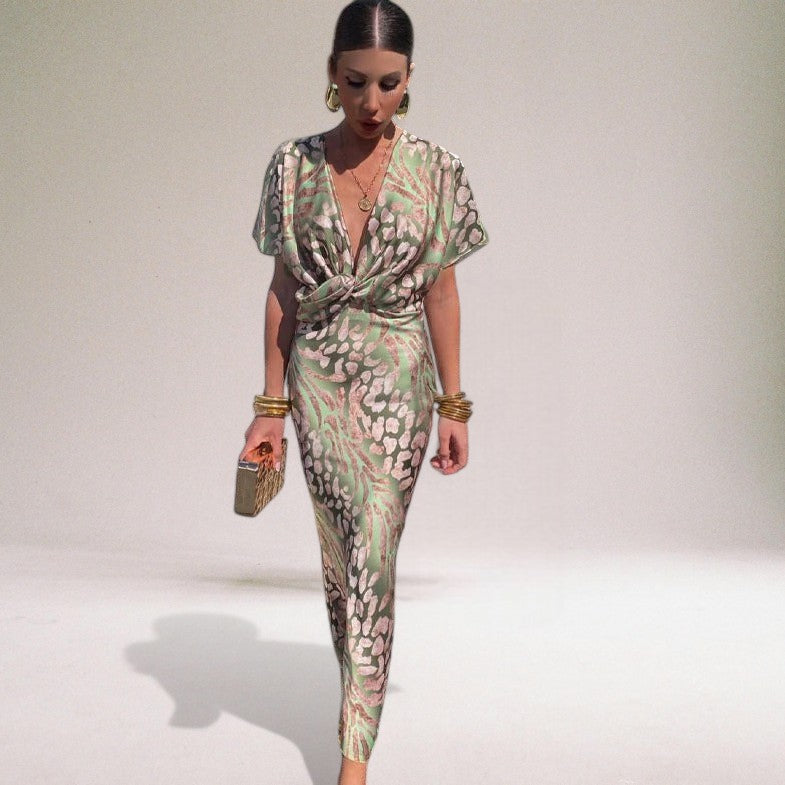 Maya | Robe de Soirée Maxi – Élégante Robe de Cocktail avec Col en V Torsadé