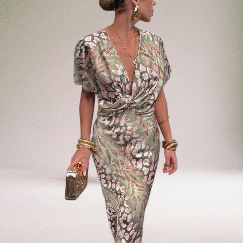 Maya | Robe de Soirée Maxi – Élégante Robe de Cocktail avec Col en V Torsadé