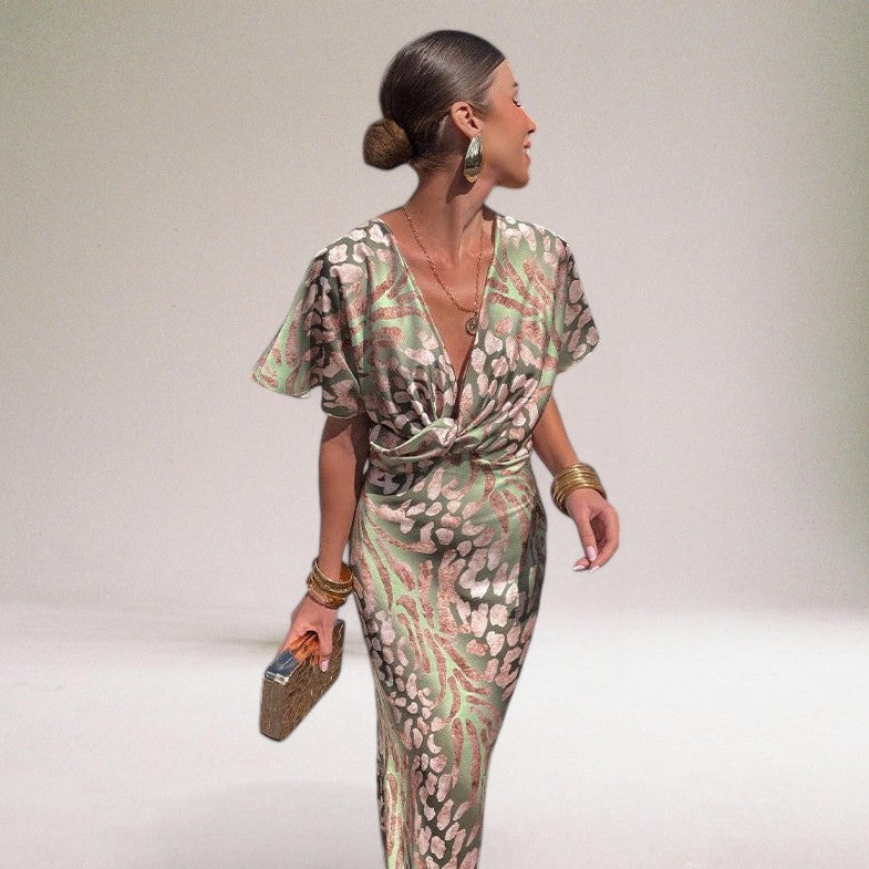 Maya | Robe de Soirée Maxi – Élégante Robe de Cocktail avec Col en V Torsadé