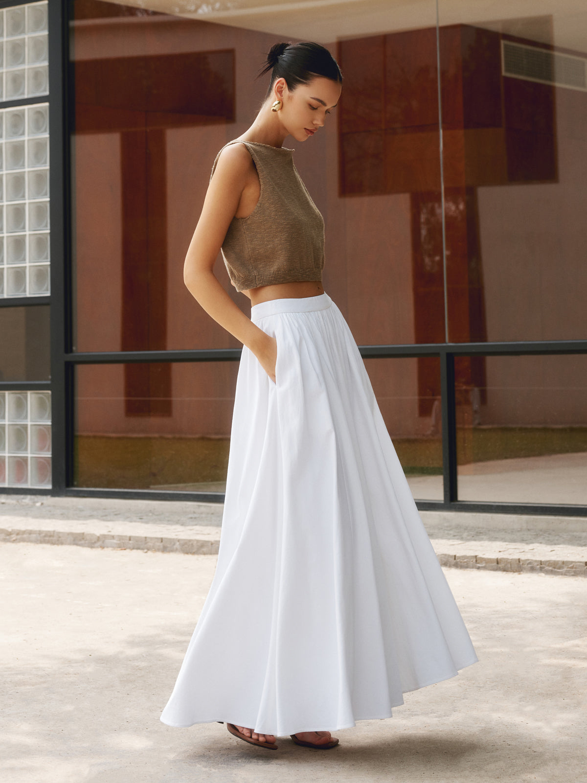 Nora | Jupe Maxi Plissée Taille Haute – Jupe élégante en lin pour le quotidien et les fêtes
