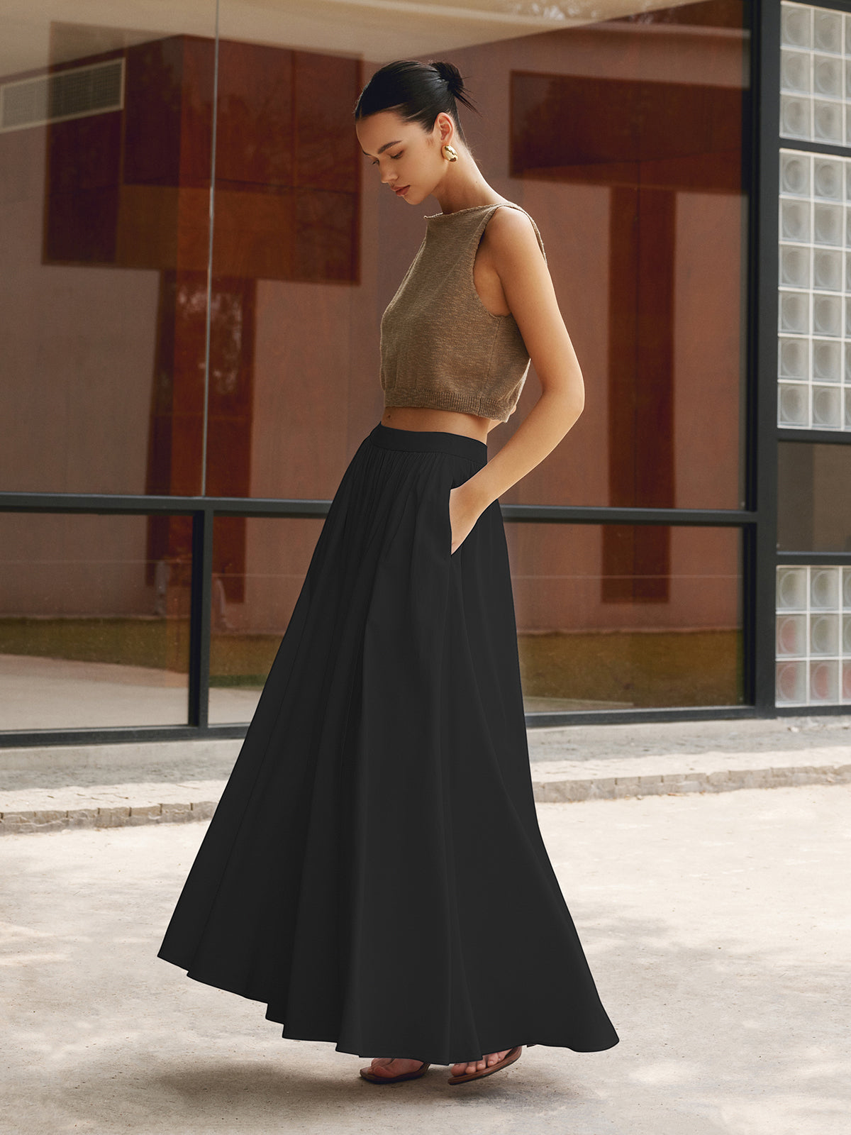 Nora | Jupe Maxi Plissée Taille Haute – Jupe élégante en lin pour le quotidien et les fêtes