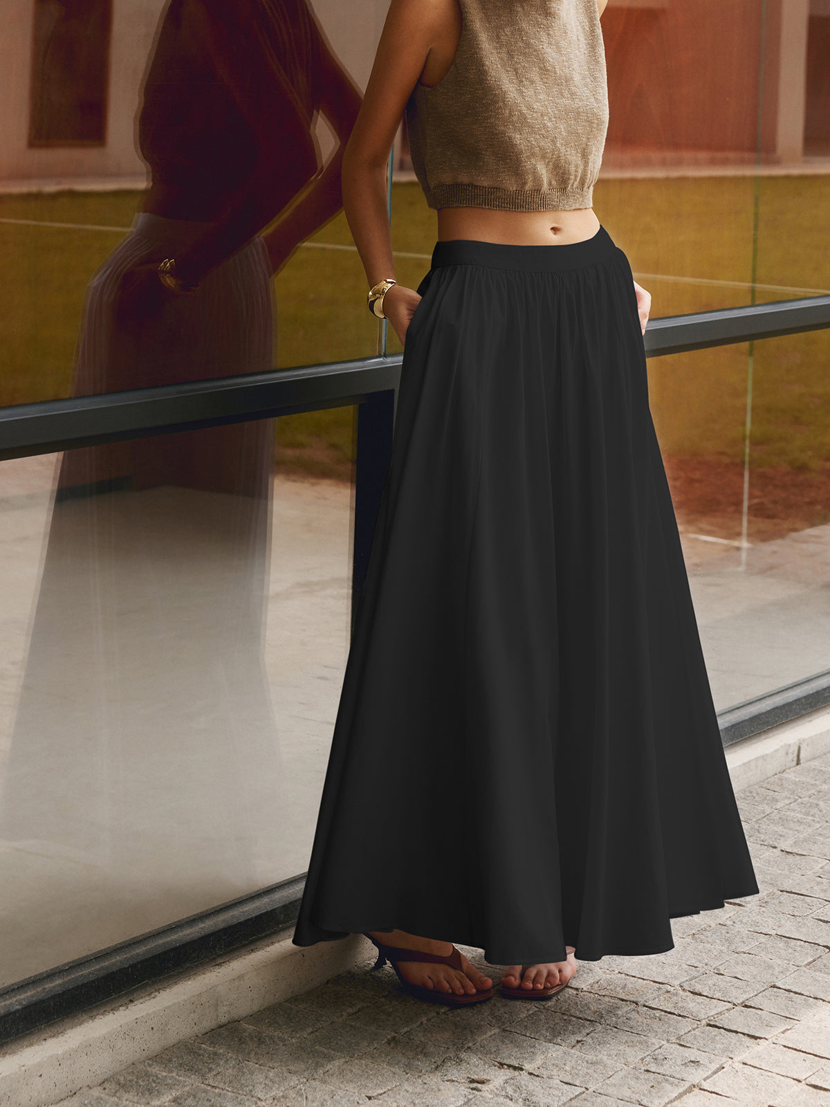 Nora | Jupe Maxi Plissée Taille Haute – Jupe élégante en lin pour le quotidien et les fêtes