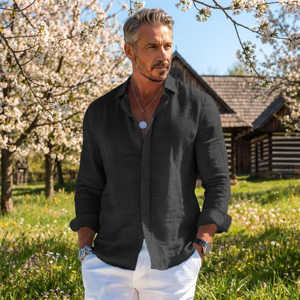 Robert | Chemise en Lin pour Homme – Chemise légère et respirante à manches longues pour un usage quotidien