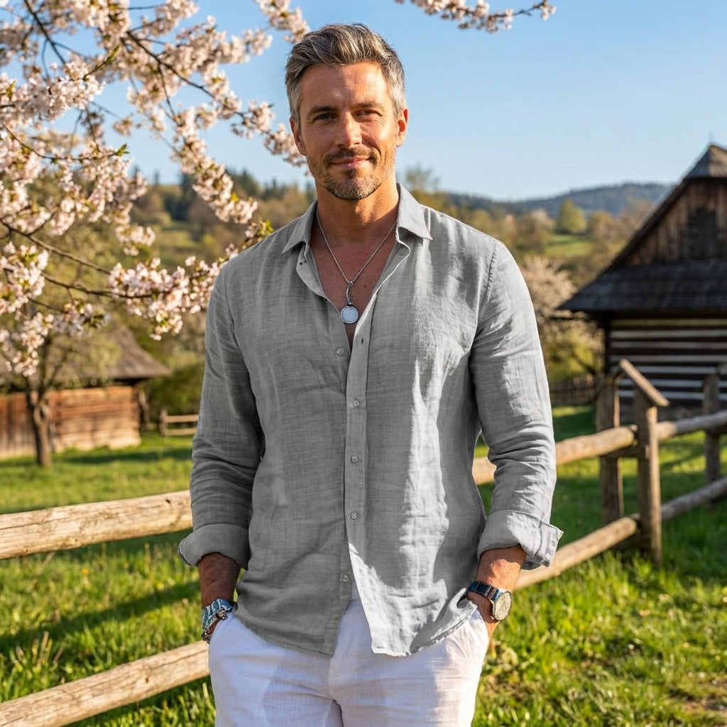 Robert | Chemise en Lin pour Homme – Chemise légère et respirante à manches longues pour un usage quotidien
