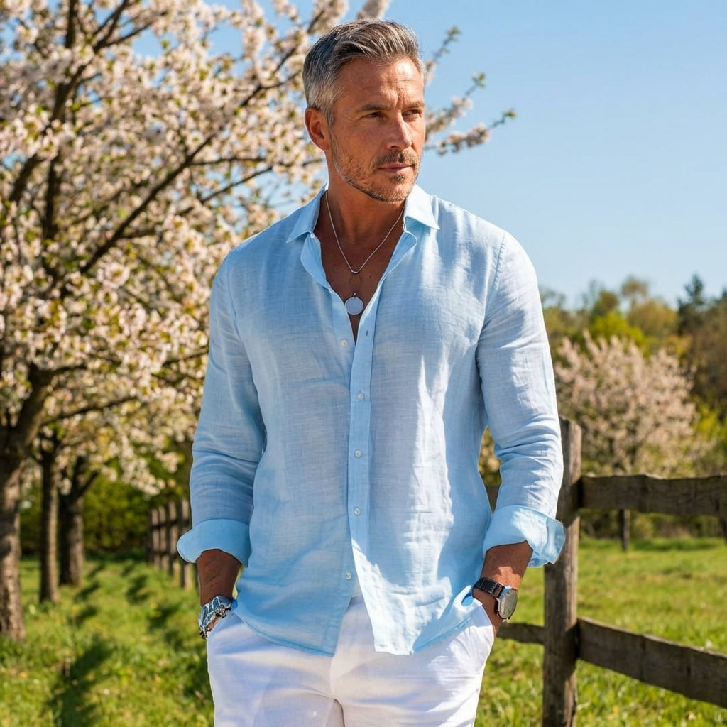 Robert | Chemise en Lin pour Homme – Chemise légère et respirante à manches longues pour un usage quotidien